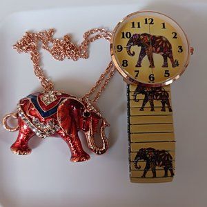 Strada Rose gold watch and elephant necklace